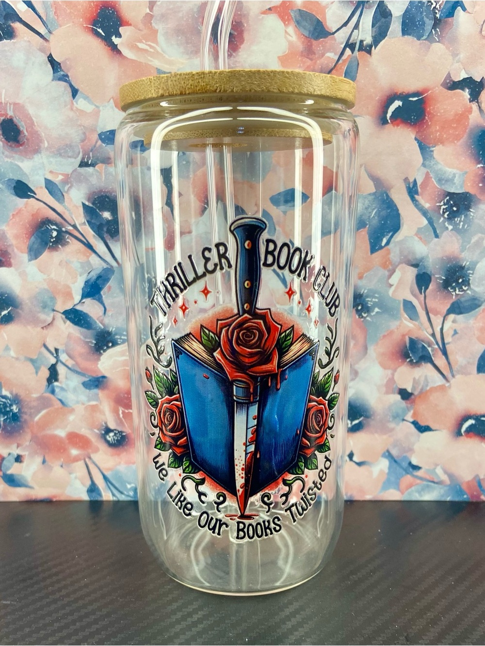 Double Wall Thriller Book Club Tumbler with Straw - Blue & Red